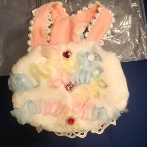 Rainbow ruffle crystal jeweled heart button plush small dog dress